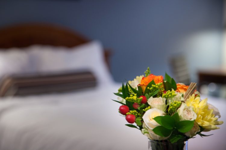 bouquet of flowers on a sidetable