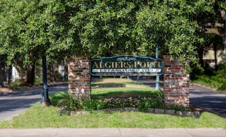 algiers point sign under trees