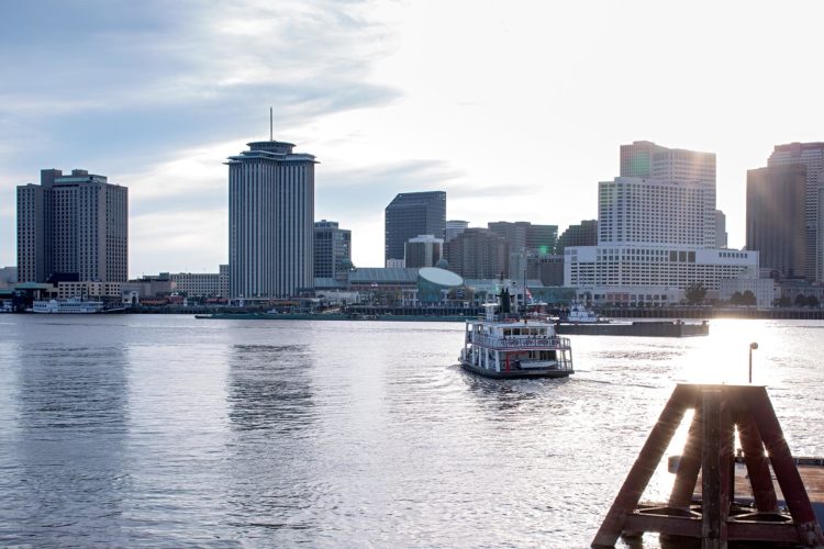 riverboat overlooking downtown new orelans with the sun shining