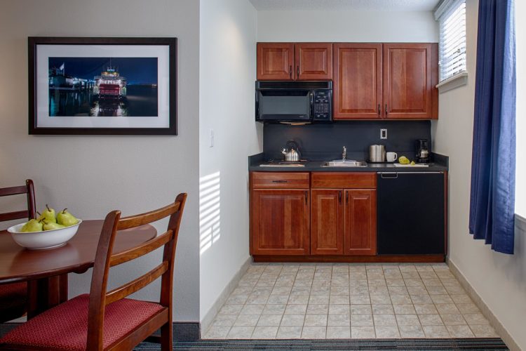 small kitchenette inside guest room