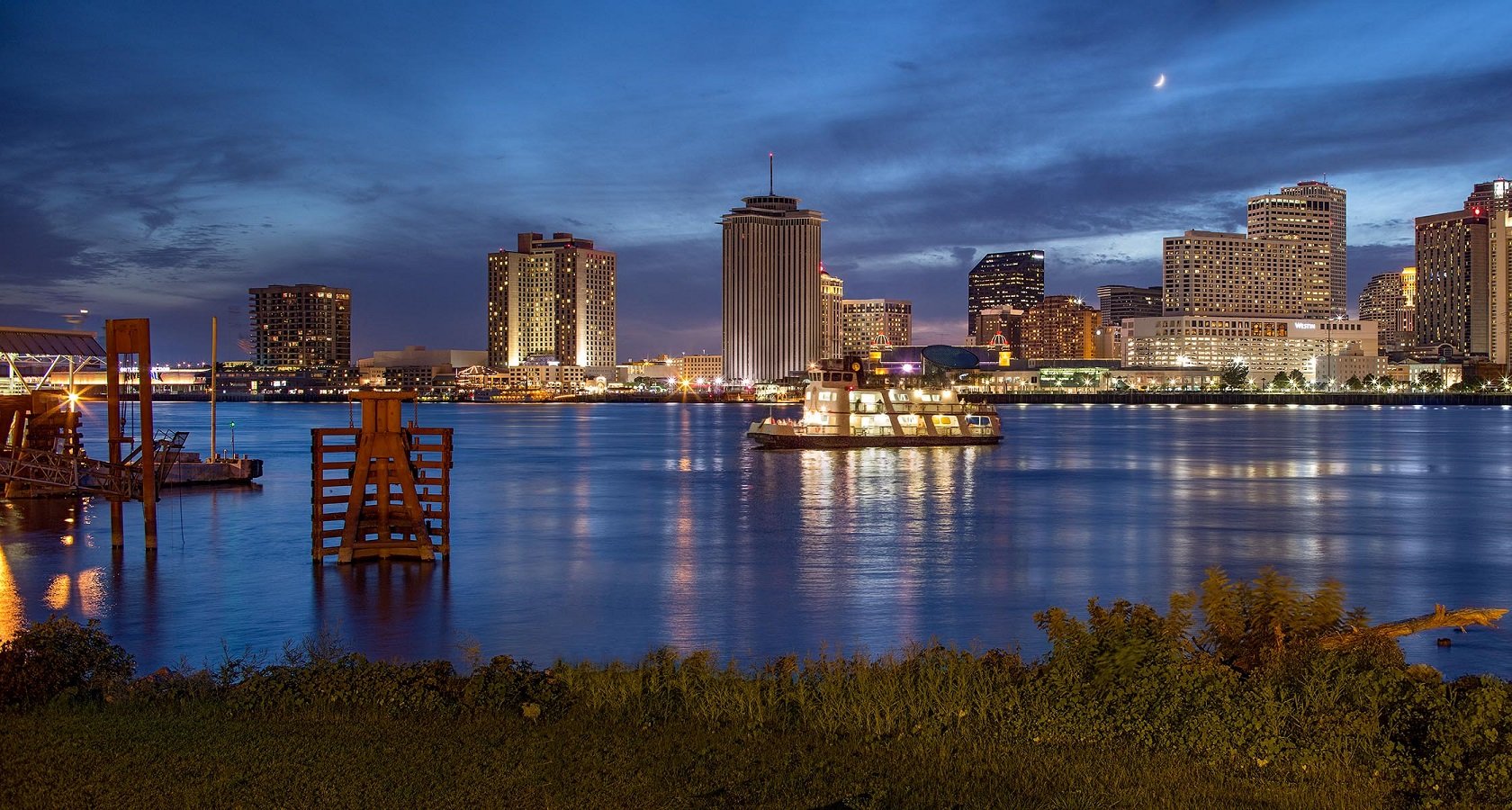 riverboat overlooking new orleans at night